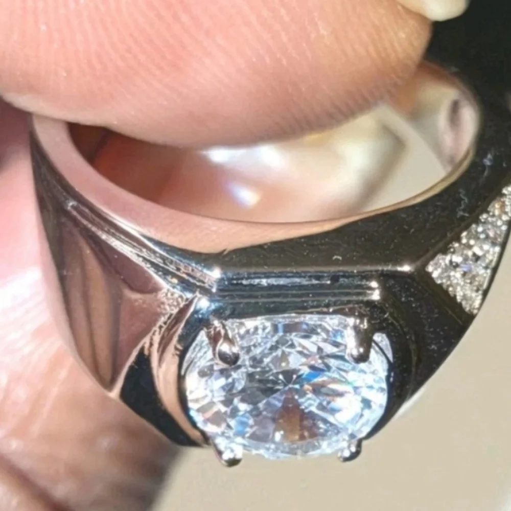 3ctw White Oval Moissanite Mens Wedding Ring In Sterling silver Sz 8